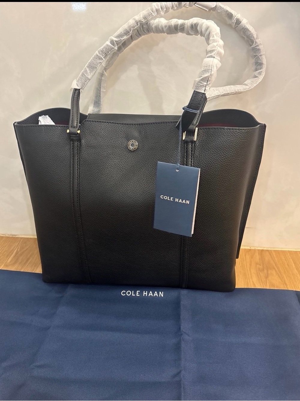 Cole Haan Black Pebbled Leather Tote with Top Handles